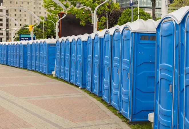 Seasonal porta potty units set up at a Leesburg, Virginia venue