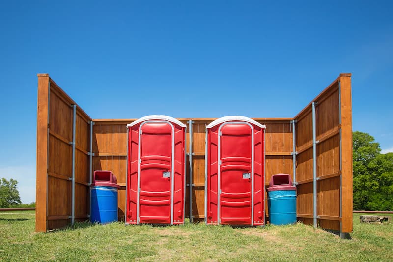 Short-term porta potty units staged for delivery in Leesburg, Virginia