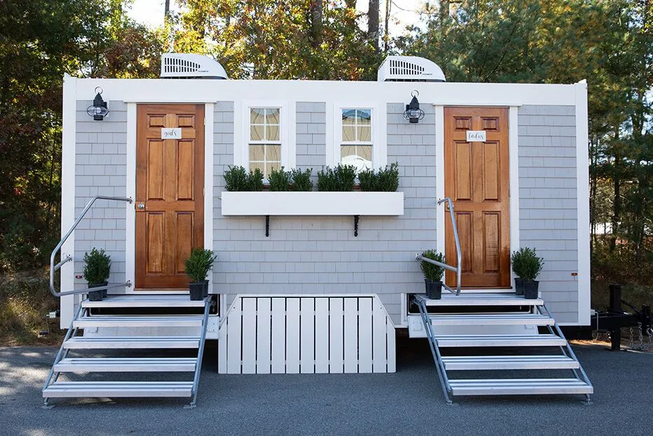 Wedding restroom units discretely staged at a venue in Leesburg, Virginia